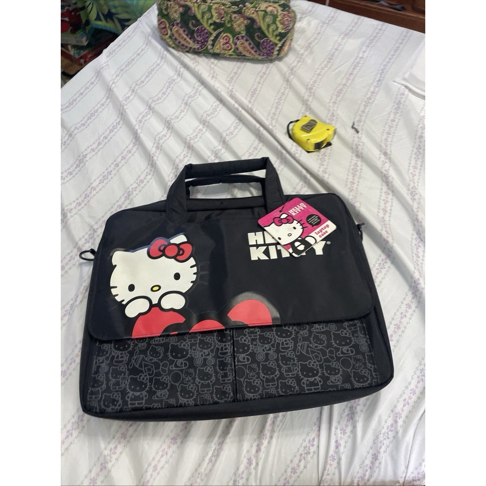 Hello Kitty Black Laptop Computer Bag 15" Case Red Bow Shoulder Strap Sanrio NWT